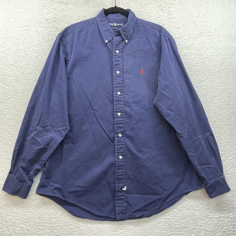 Vintage Ralph Lauren Shirt Mens XL Blue Button Down Embroidered Pony Logo 90s